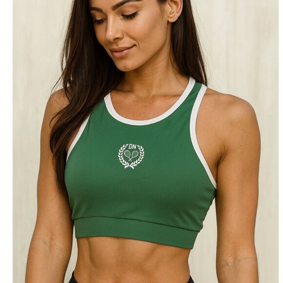 Old Navy Active Medium Support Go Dry PowerSoft Sports Bra Green White Trim - Picture 1 of 6